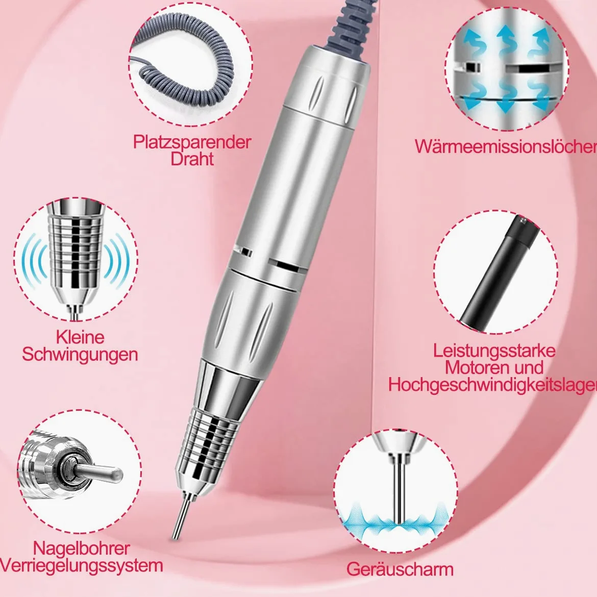 NAILGIRLS Elektrische Nagelfräser, 11 in 1 Nagelfräser für Gelnägel, 35000 U/min, Leise, mit LCD-Display und Fußpedal, Maniküre Set Elektrisch, Maniküre Pediküre Set für Anfänger & Profis(Weiß)