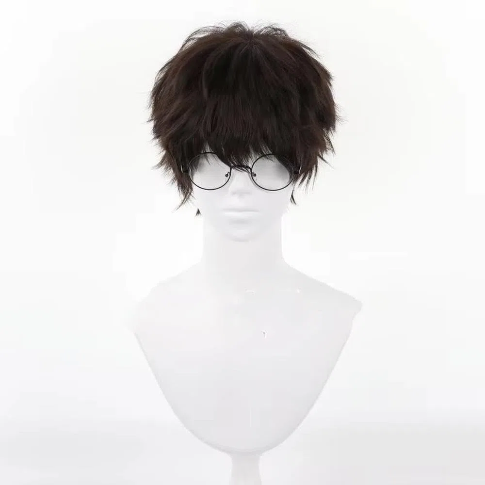 Haarpflege Herren-Cosplay-Perücke Kurz Dunkelbraun Hitzebeständig Volles Haar Mit Brille(Wig and glasses)