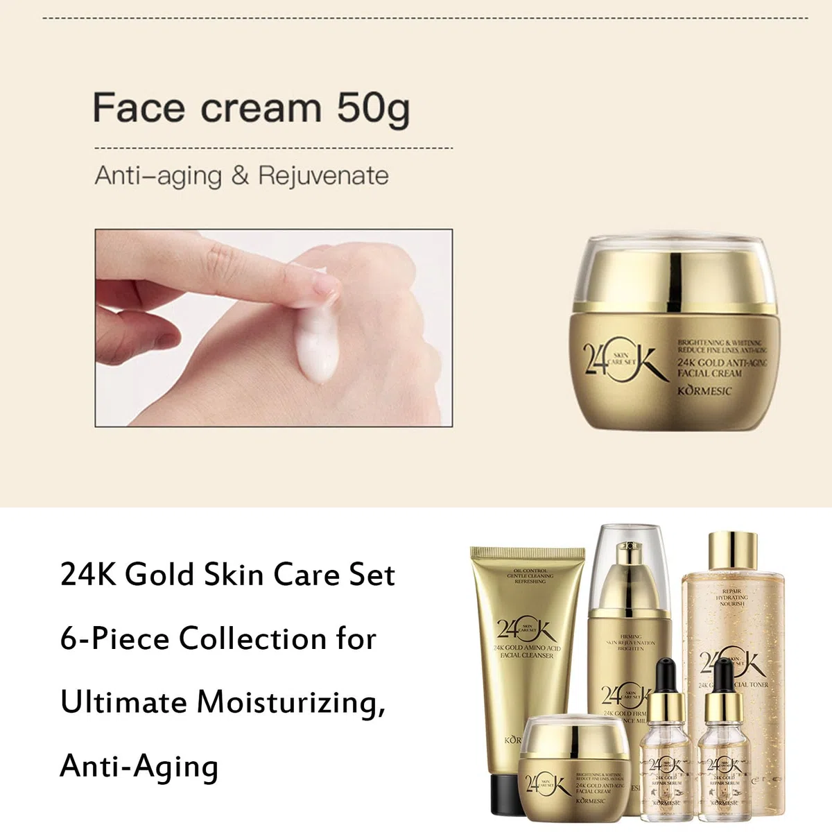 24K Gold Hautpflege Set 6-teilig: Anti-Aging Hautpflege Kit für Frauen - Gesichtsreiniger, Gesichtsserum, Augencreme, Essenzmilch, Toner