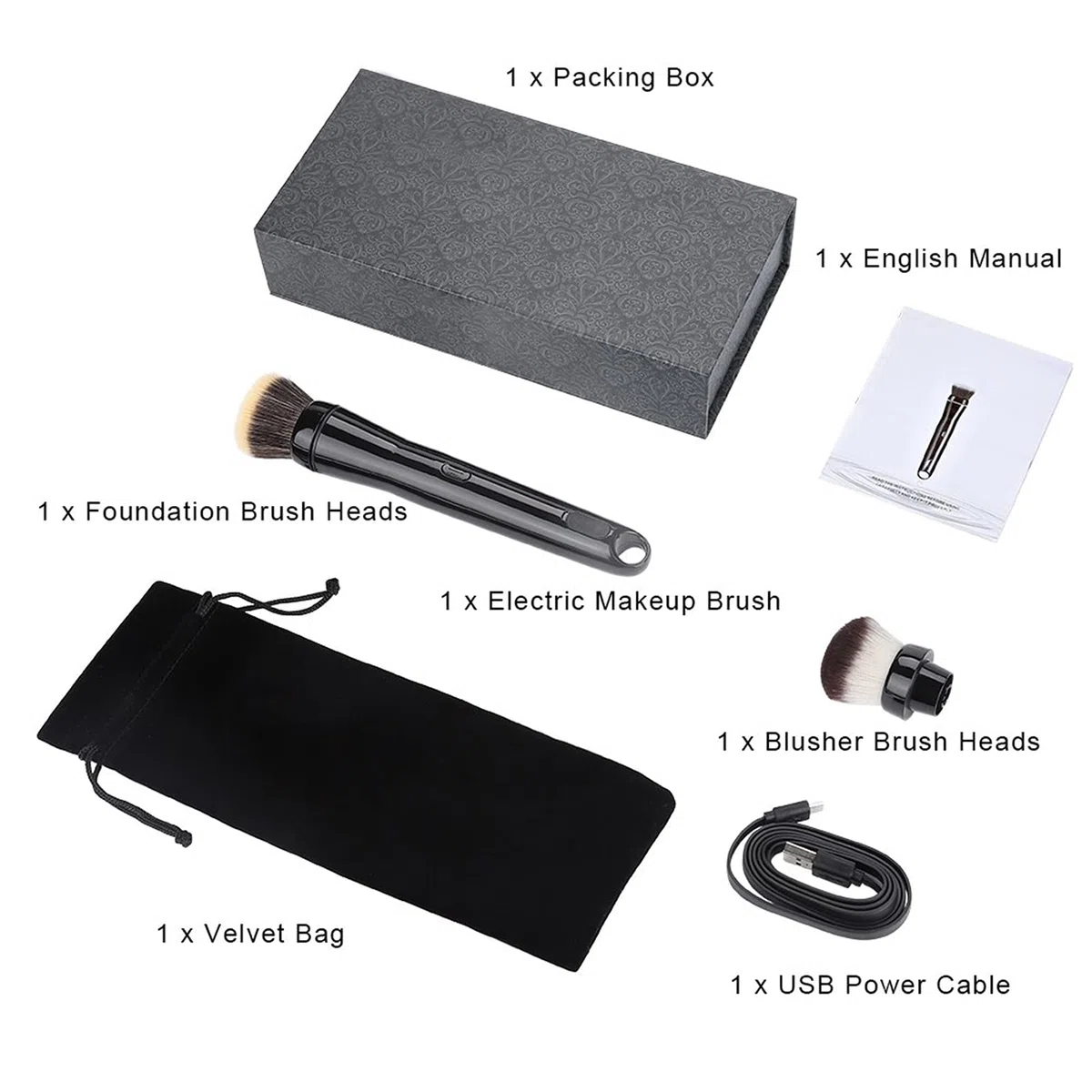 Elektrisches Make-up-Pinsel-Set mit Kabuki Foundation- und Concealer-Pinsel, Automatisch Rotierender Pinsel für Flüssige Foundation und Rouge, 2 Stück Aufsätze für Präzise Anwendung