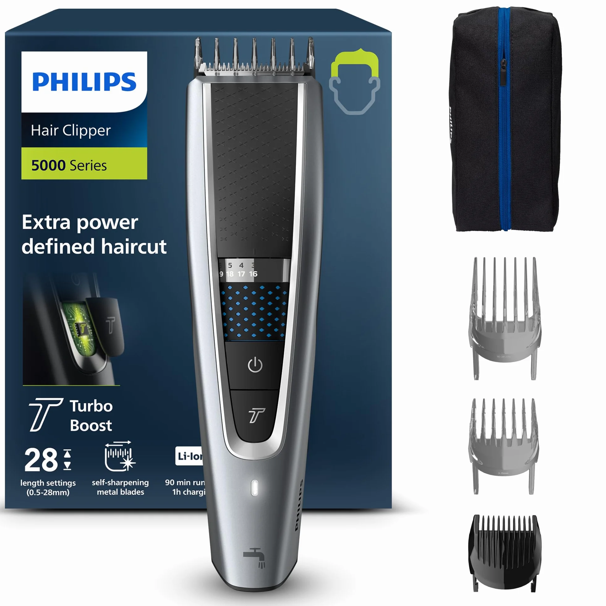 Philips HC5630/15 Haarschneider Series 5000 28 Längeneinstellungen 3 Kammaufsätze Turbo Modus