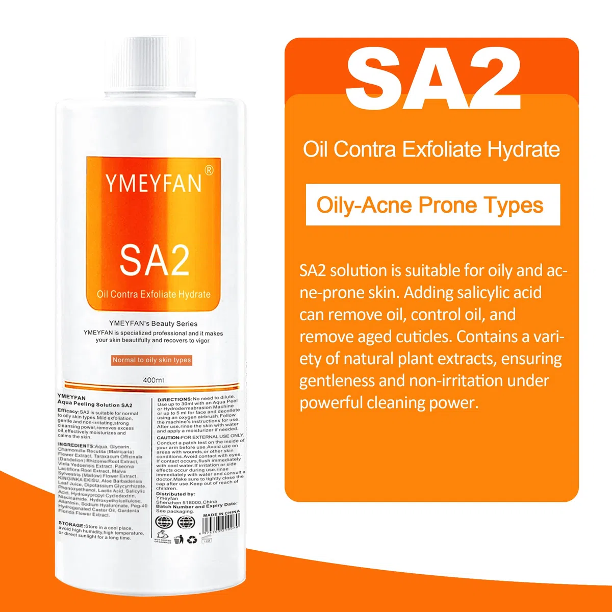 YMEYFAN Aquafacial Lösungen(English Ver.), AS1 SA2 AO3 Aqua Peeling Solution für Professionelle aqua facial gerät, Hydra Gesichtsbehandlung lösung, reinigendes, Peeling (400 ml/3 Flaschen)
