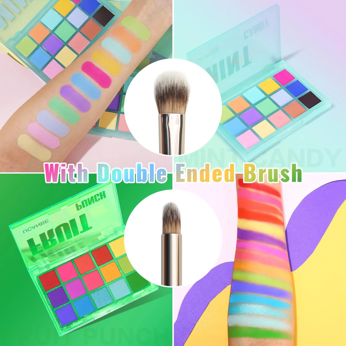UCANBE - Make Up Set mit Farblidschatten Palette 2 Stück 15 Farbtöne Matt Glänzend Leuchtend Neon Regenbogen Pastell