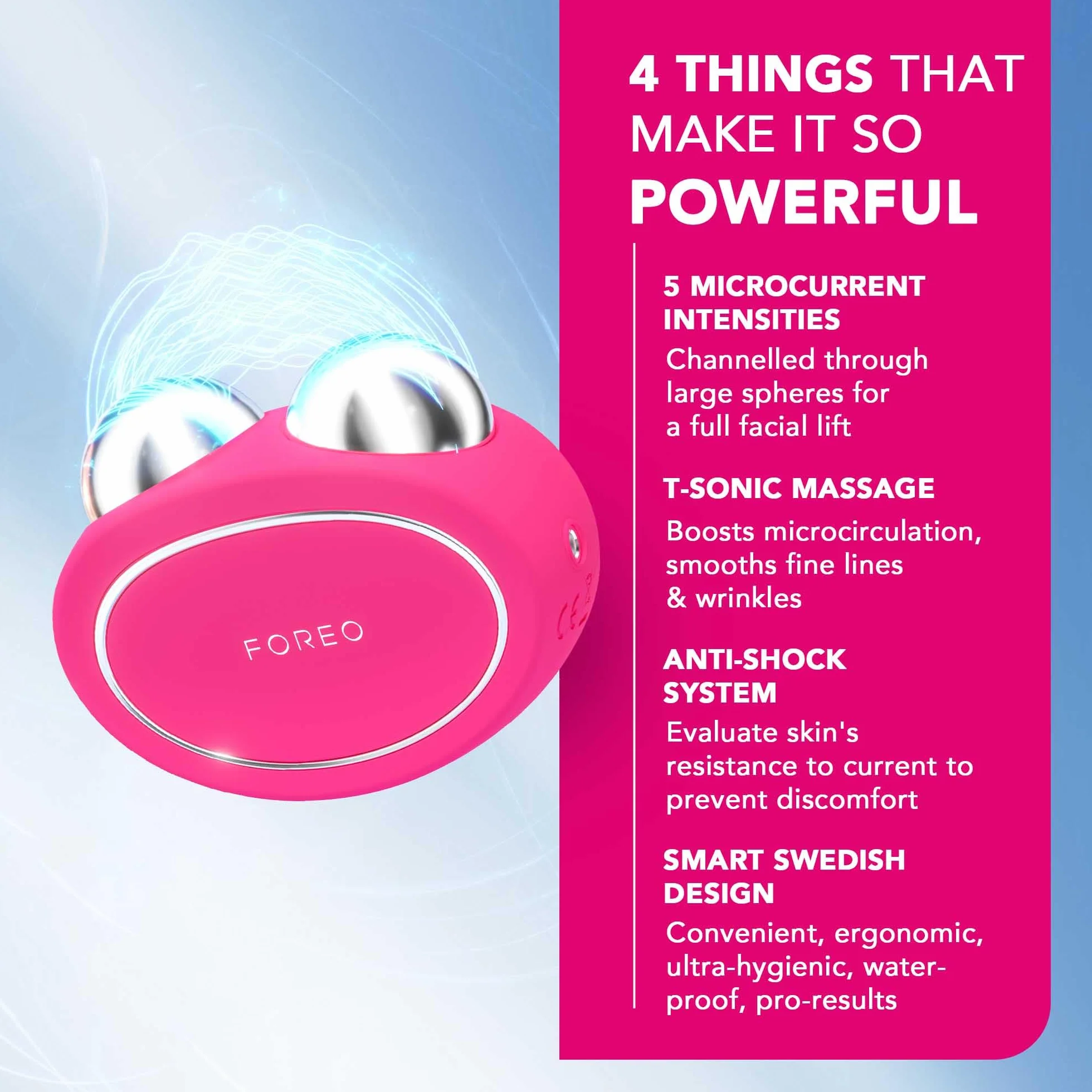 FOREO BEAR Forever Firm im Set - BEAR Gesichtsmassagegerät mit Mikrostrom + 2 x Conductive Serum 30 ml - Anti Aging Gerät - Face Lifting - Fuchsia
