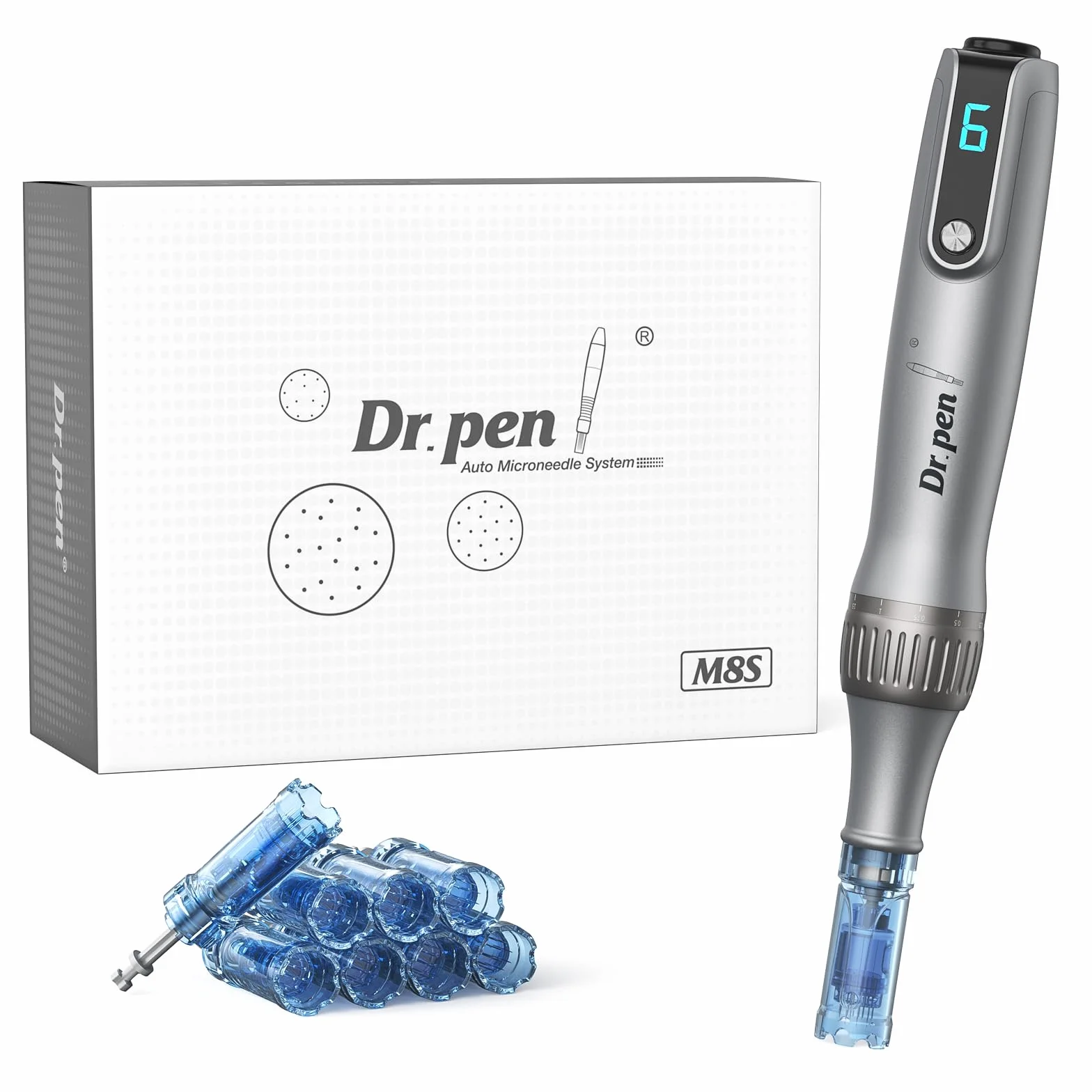 Dr.Pen M8S Microneedling Pen, Original Dr Pen Elektrisch Microneedling Machine Professionell Microneedle Pen Kit für Gesicht Körper Haar Bart Wachstum Geschenk - 8 Patronen