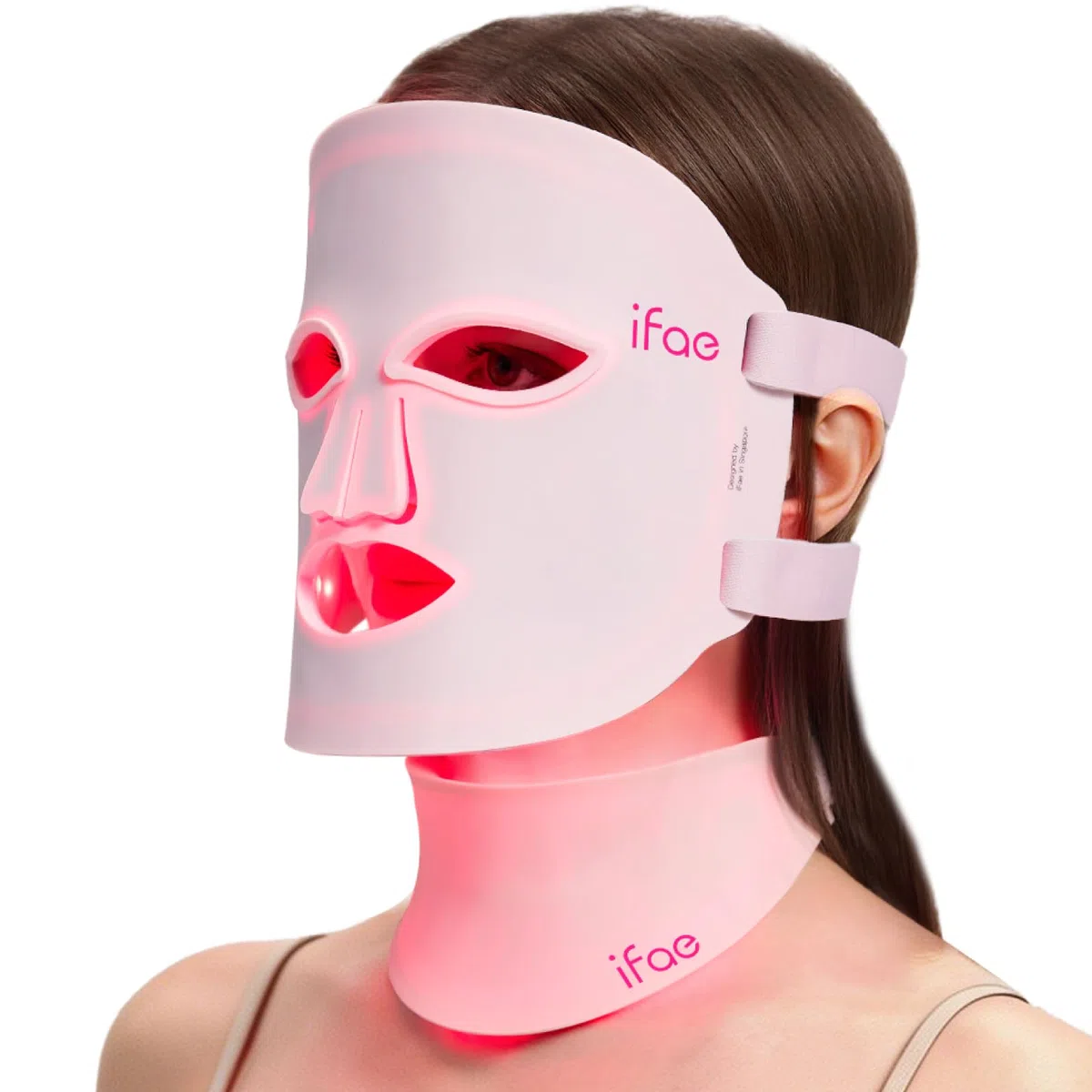 LED Gesichtsmaske aus Silikon, 7 Farben, 396 Chips, Kabellos, Wiederaufladbar, Timer (5/10/15/20), für alle Hauttypen (Pink)