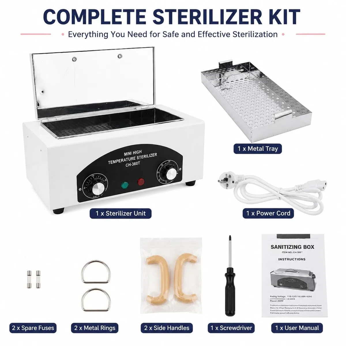 220°C Mini Heißluft-Sterilisator, Trockenhitze-Sterilisator mit 60-Minuten-Timer für Metallinstrumente, Professionelles Sterilisationsgerät für Nagelstudio, Friseursalon, Tattoostudio & Kosmetik