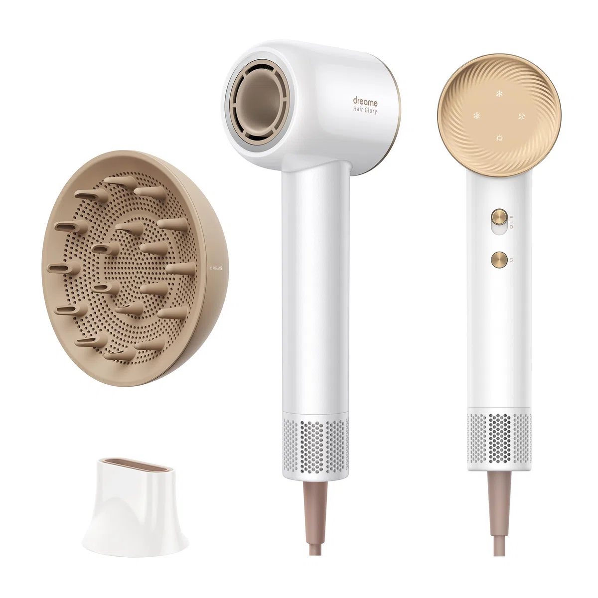 DREAME Hair Glory Combo Haartrockner,Trocknet schnell,110.000 Umdrehungen pro Minute,Luftstrom70m/s,Negativ-Ionen-Technologie,Temperatur-und Luftgeschwindigkeitsregelung,Düse Diffusor,Geräuscharm,Weiß