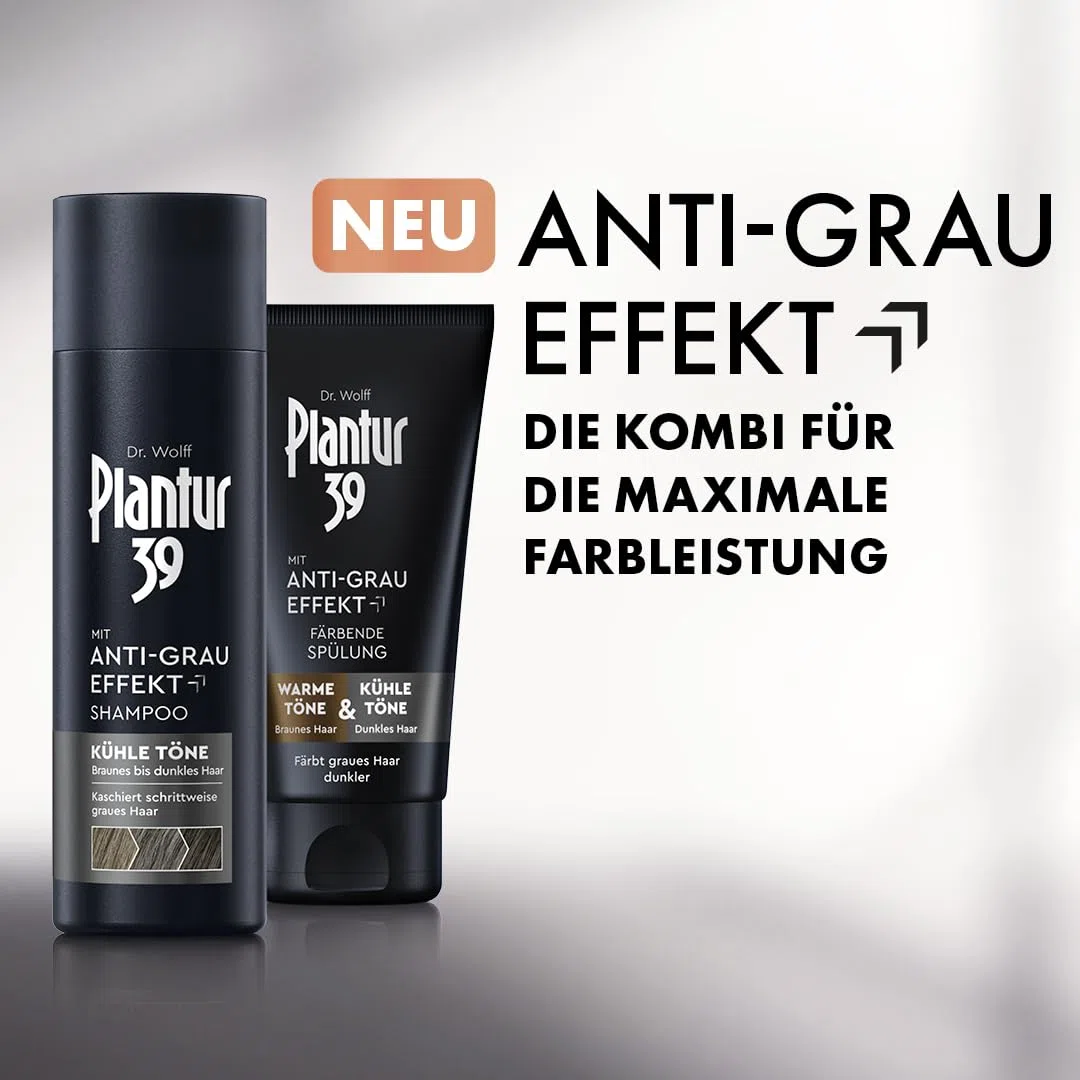 Plantur 39 Anti-Grau Effekt - Set aus Shampoo 200 ml und färbender Spülung 150 ml - Für kühle Töne und dunkles Haar - Kaschiert schrittweise graues Haar und färbt dunkler