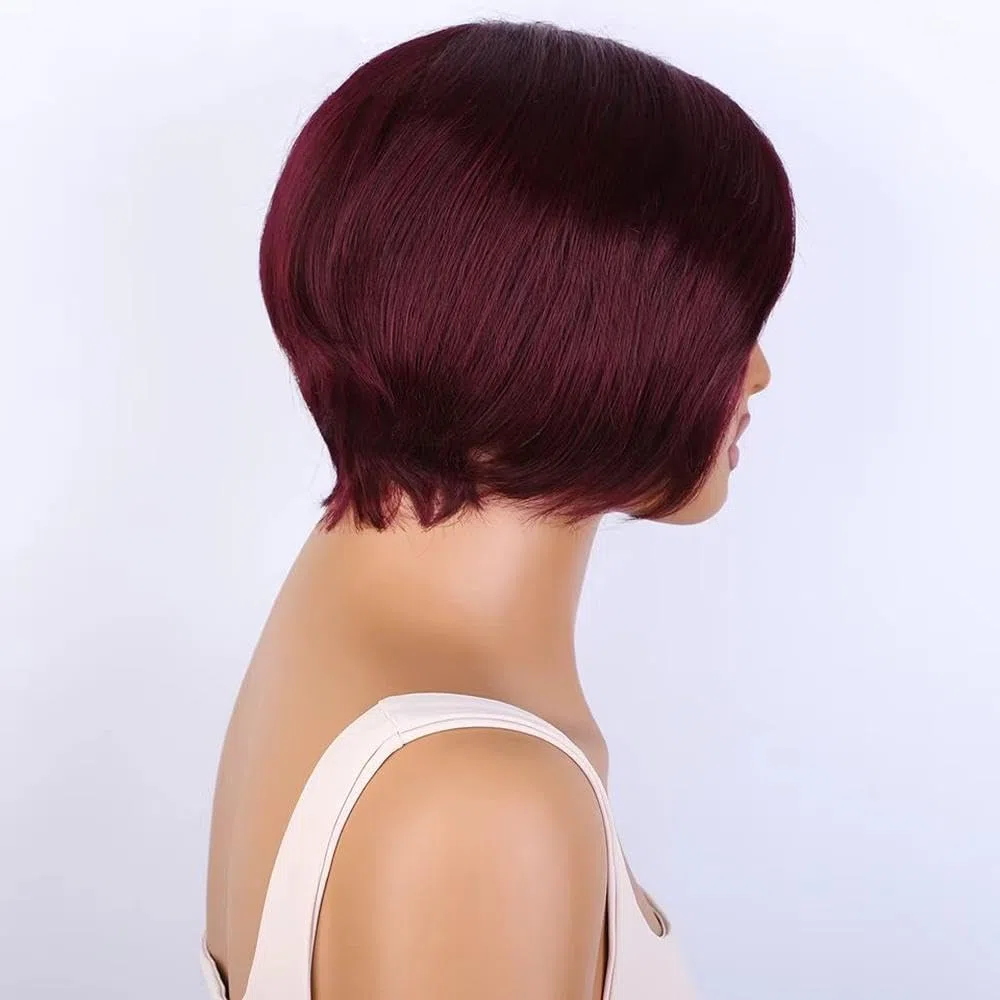Haarpflege Maschinell Gefertigte Gerade Bob-Perücke Echthaar Vorgeschnitten Mit Babyhaar Für Schwarze Frauen(Rood)