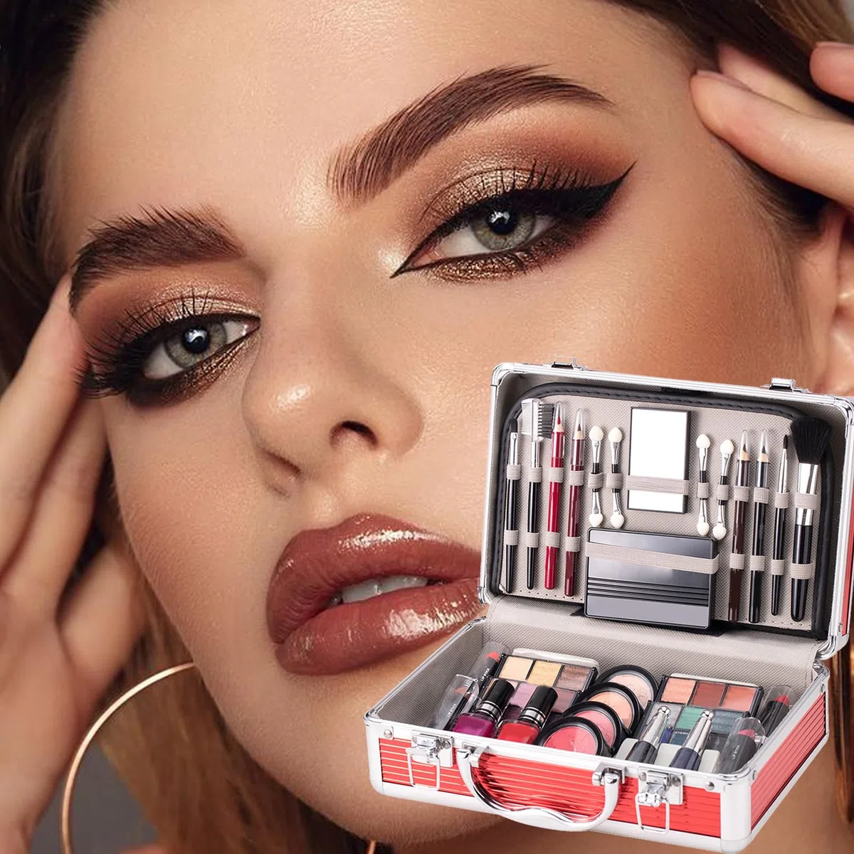 Make-up-Set für Teenager, komplettes Gesichts-Make-up-Set – Kombi | Set für das Gesicht, Kosmetiktasche inklusive Lidschatten, Rouge, Bleistift
