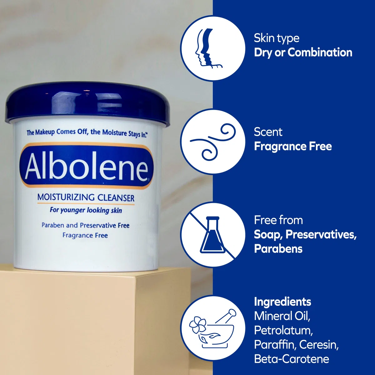 Albolene Feuchtigkeitsspendender Reiniger und Make-up-Entferner, parfümfrei, kalte Creme-Reiniger für wasserfestes Make-up und Ölentfernung, feuchtigkeitsspendender Gesichtsreiniger für trockene