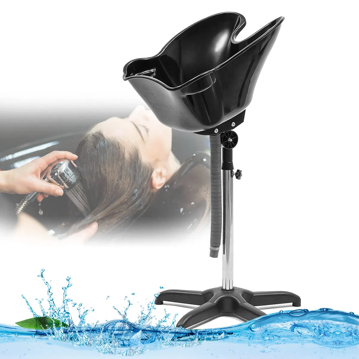 Mobiles Waschbecken Friseur, Höhenverstellbar Haarwaschbecken, Ergonomisches, tiefes Kunststoff Shampoo Becken mit Abflussschlauch, Tragbares Waschbecken für Zuhause Salon Friseursalon