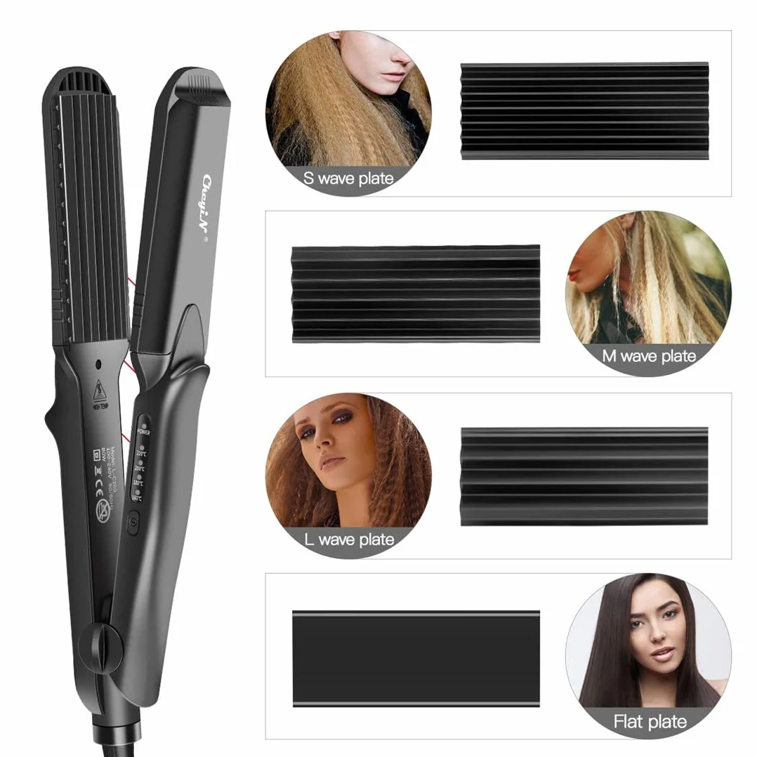 CkeyiN Kreppeisen für Haare,4 in 1 Haarglätter Glätteisen Keramik,Multistyler Glätteisen Set Welleneisen Temperaturregelung Glattes und Hair Crimper