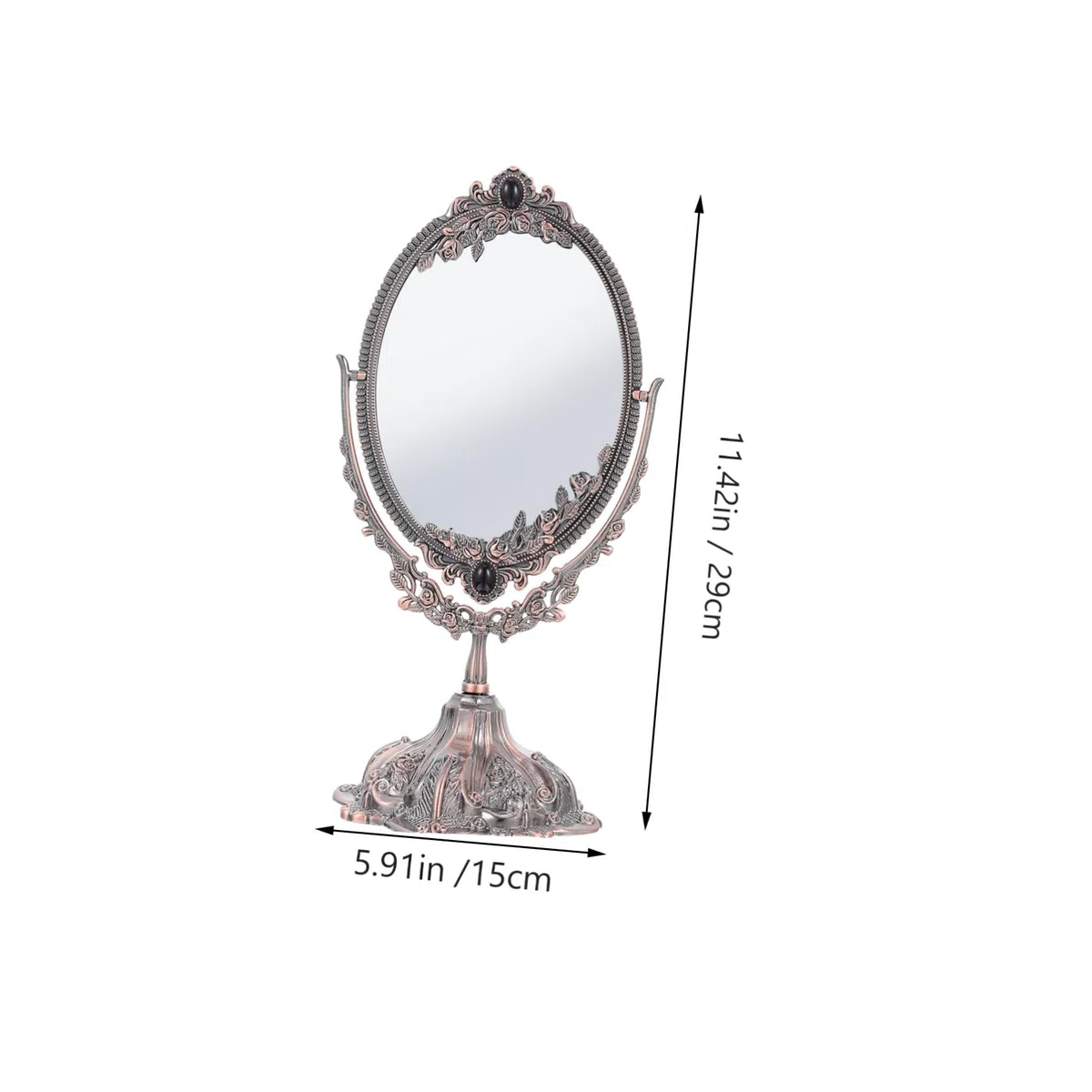 Doppelseitiger Schminkspiegel im Europäischen Stil aus Zinklegierung | Rotierbar mit Flachem Standfuß, Hohe Definition und Stabile Platzierung, Geeignet für Hochzeit und Make Up