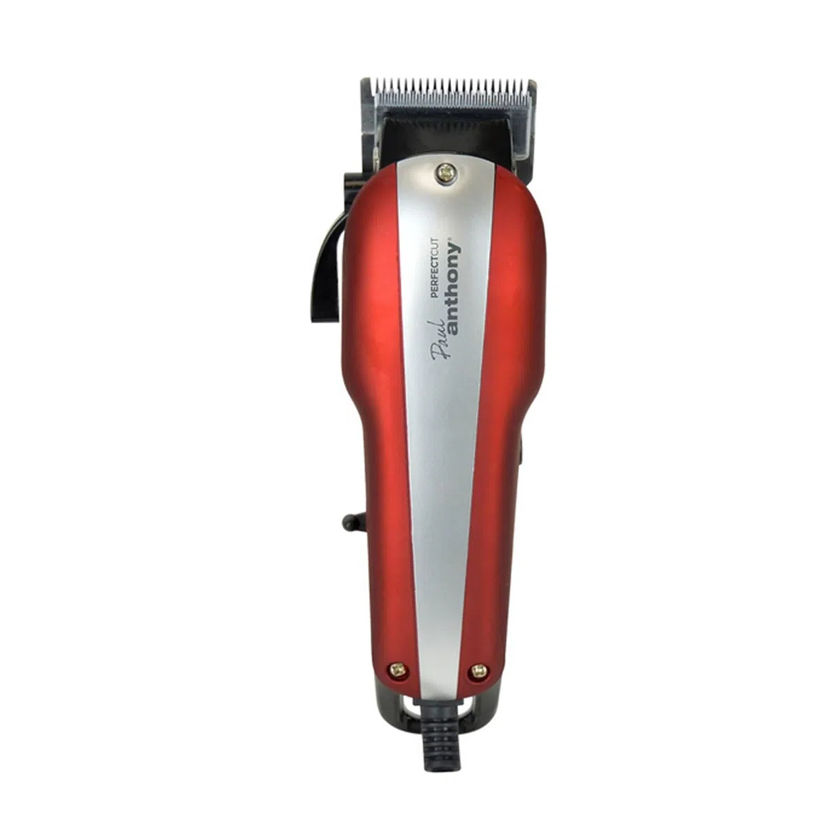 Professionelle Haarschneidemaschine mit Tragetasche und Zubehör, 2,5 m langes Kabel, 10 verschiedene Kammaufsätze 0,5 mm - 25 mm, Rot/Silber, Stahlklingen, Schere und Friseurkamm