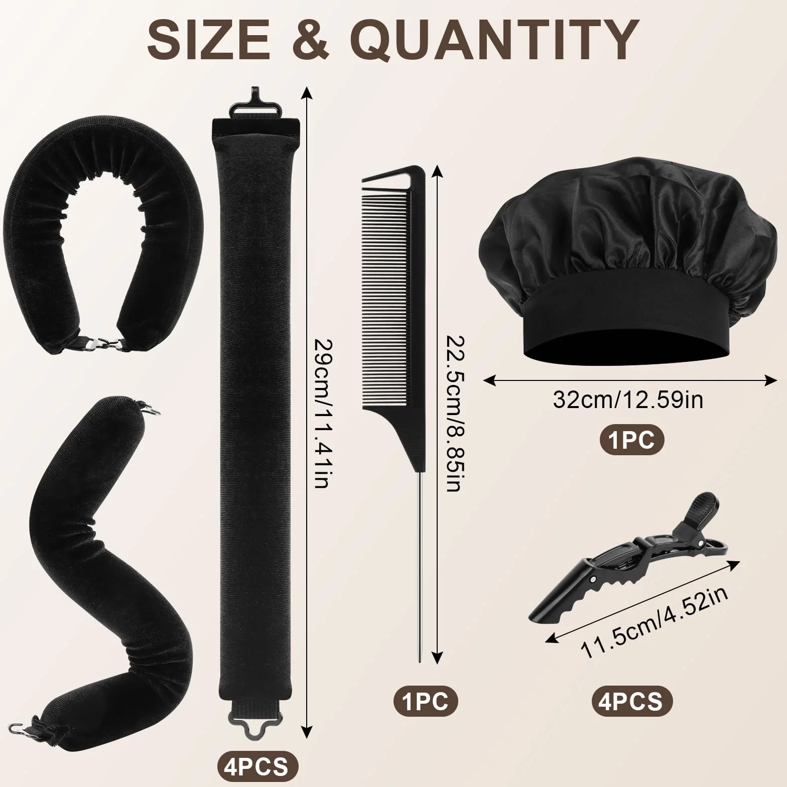 Lockenwickler Ohne Hitze Set 4PCS Haarspangen Schlafmützen Heatless Curls Overnight Hair Curler Heatless Lockenband über Nacht Locken über Nacht Ohne Hitze Blow Out Overnigh für Alle Hair Type Schwarz