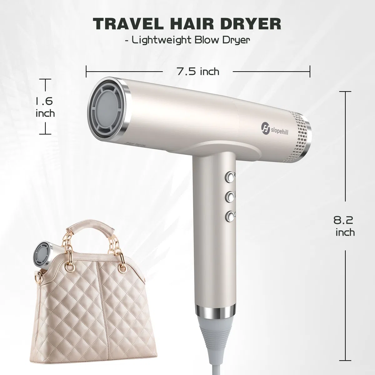 slopehill Ionen Haartrockner, 110,000RPM Bürstenloser Motor Schnelles Trocknen Föhn mit Magnetischer Diffusor, Wenig Lärm/Biokeramische Technologie, für Zuhause, Reisen, Salon (Champagne Gold)