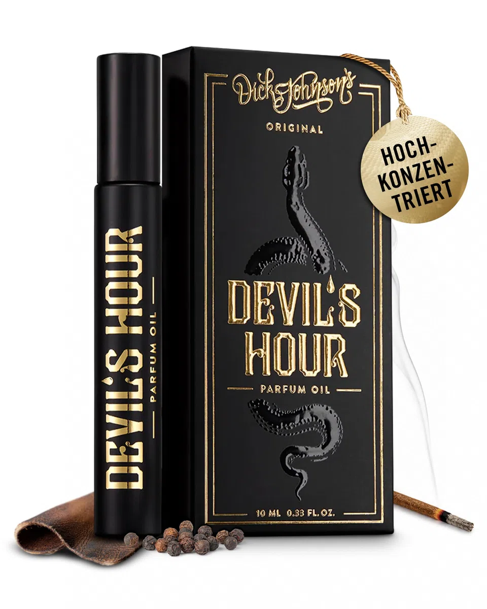 DICK JOHNSON Devil's Hour Parfumöl Roll-On 10 ml, Oud, Moschus & Vanille | Hochkonzentriertes Parfümöl ohne Wasser, präzise Dosierung, ideal für unterwegs, Reisegröße