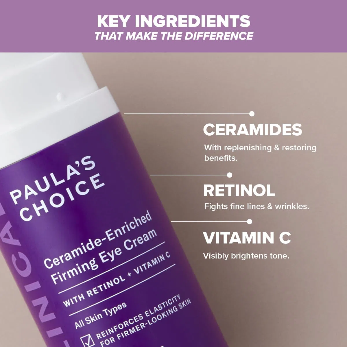 Paula's Choice CLINICAL Ceramide-Enriched Augencreme - Augencreme Gegen Falten und Augenringe, Feuchtigkeit & stärkt Haut um die Augen - mit Retinol & Vitamin C - Alle Hauttypen - 15 ml