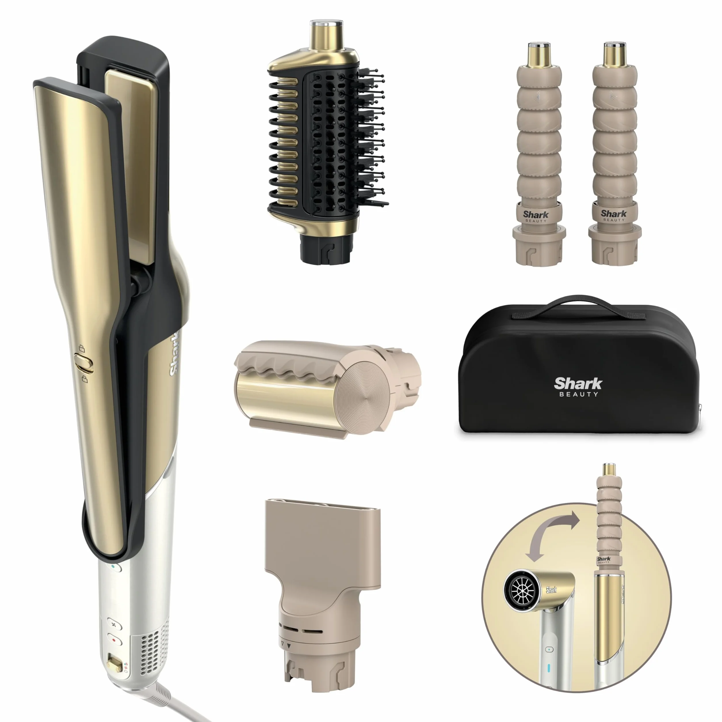 Shark Glam Multistyler Haartrockner mit Keramik Gloss-Lock-Technologie Styling-Aufsätzen Silki Glossi