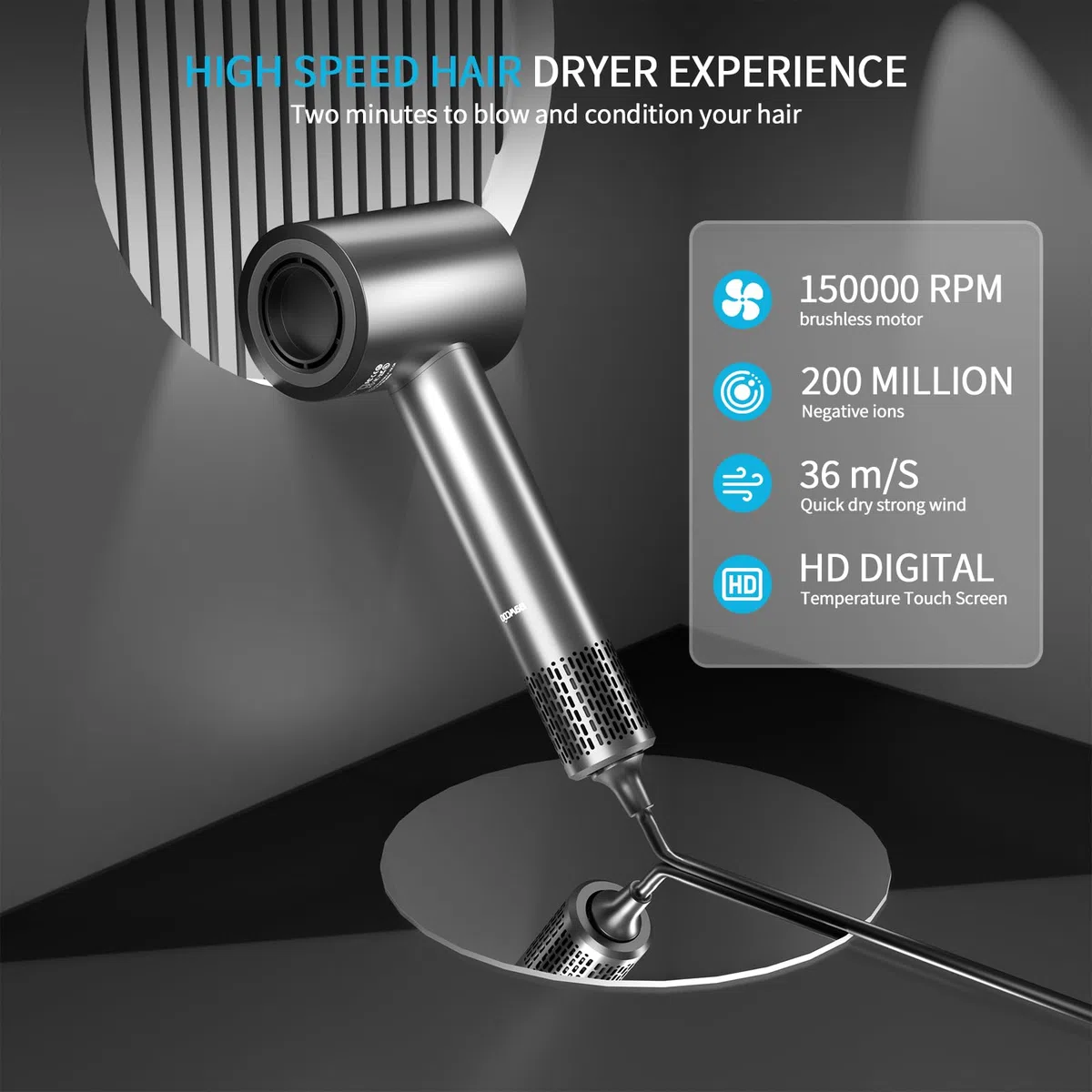 Föhn Fön Haartrockner mit diffusor Ionen Föhn Hair Dryer 1500W HD Display Temperatur Touchscreen haarföhn ionen haartrockner 4 Temperaturstufen & 3 Geschwindigkeitsstufen