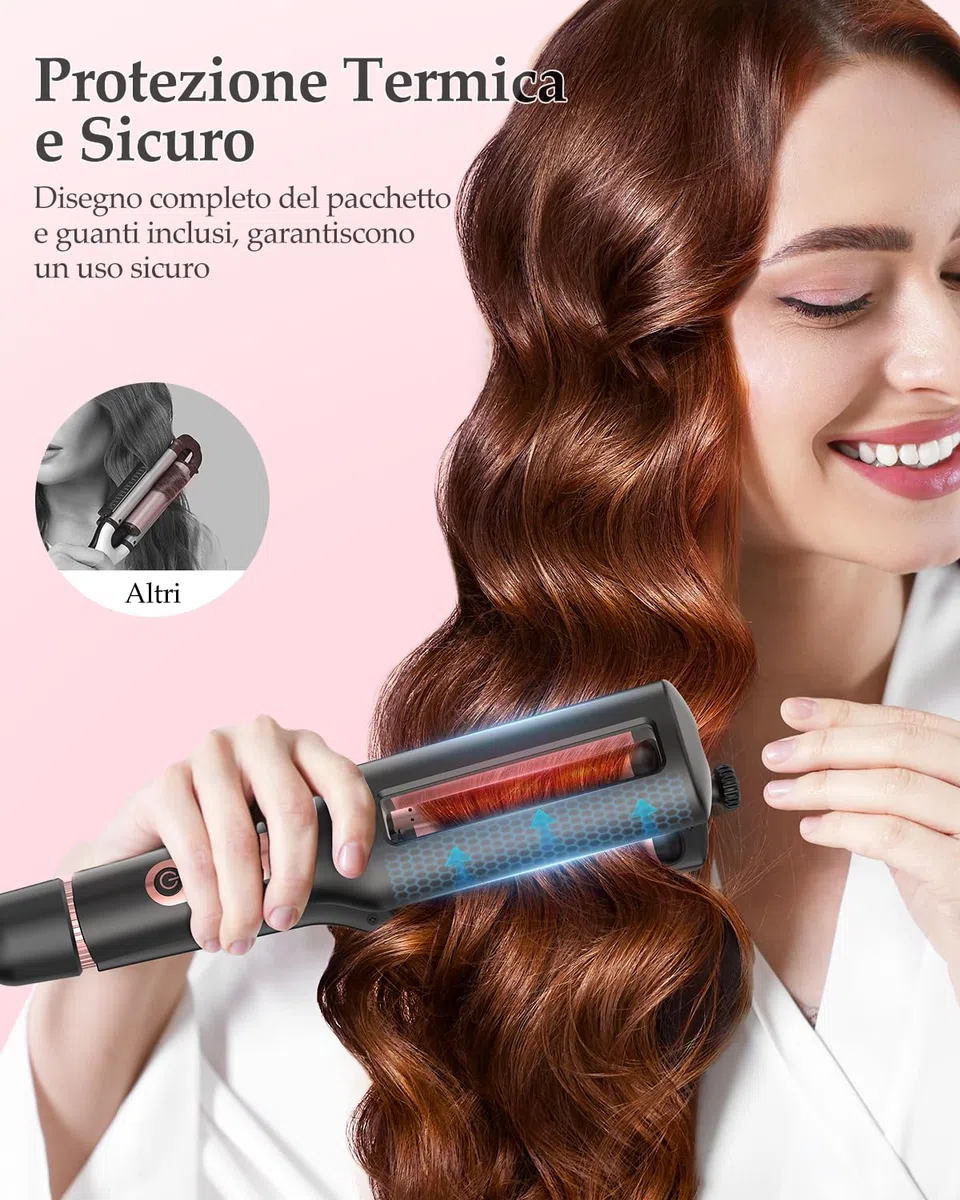 4 In 1 Einstellbar Welleneisen für Haare - 22/25/32/38mm Lockenstab für Beach Waves/Natürlich Wellen/Wasserwellen/Mermaid Waves, Anzeige, 4 Temperaturen(140-210°C), 3 Fässer Welleneisen, Schwarz Rose