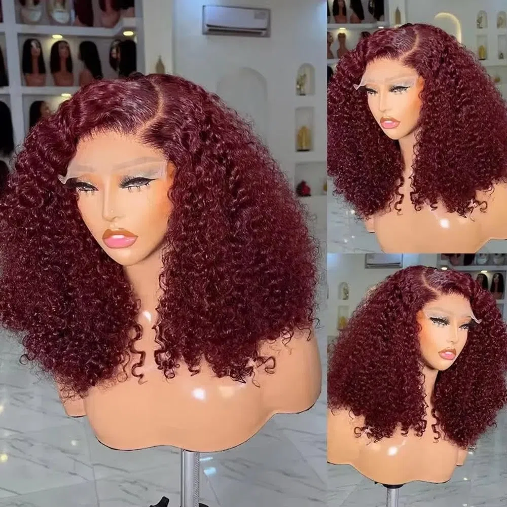 Haarpflege Kurze Bob Perücke In Burgunderrot Lockig 13 X 4 X 1 Spitze Vorne Für Frauen Vorgezupfte Bleichknoten | Rood, 25,4 cm