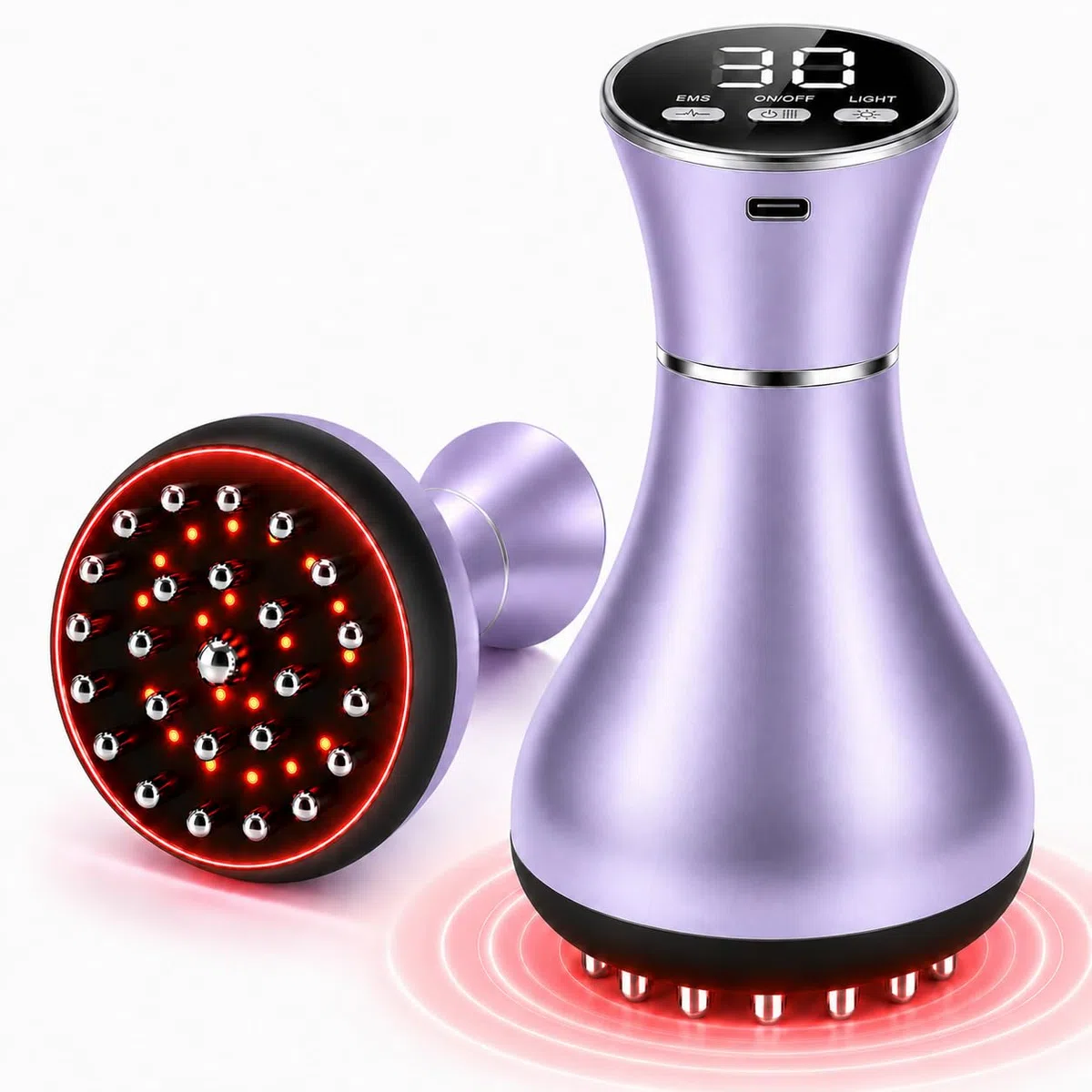 4-in-1 Lymphatic Massagegerät & Anti Cellulite Massagegerät Elektrisch mit 30 EMS-Stufen, Rotlicht, Wärme & Vibration, Handgehaltenes Cellulite Gerät für Bauch, Taille, Rücken, Arme & Beine