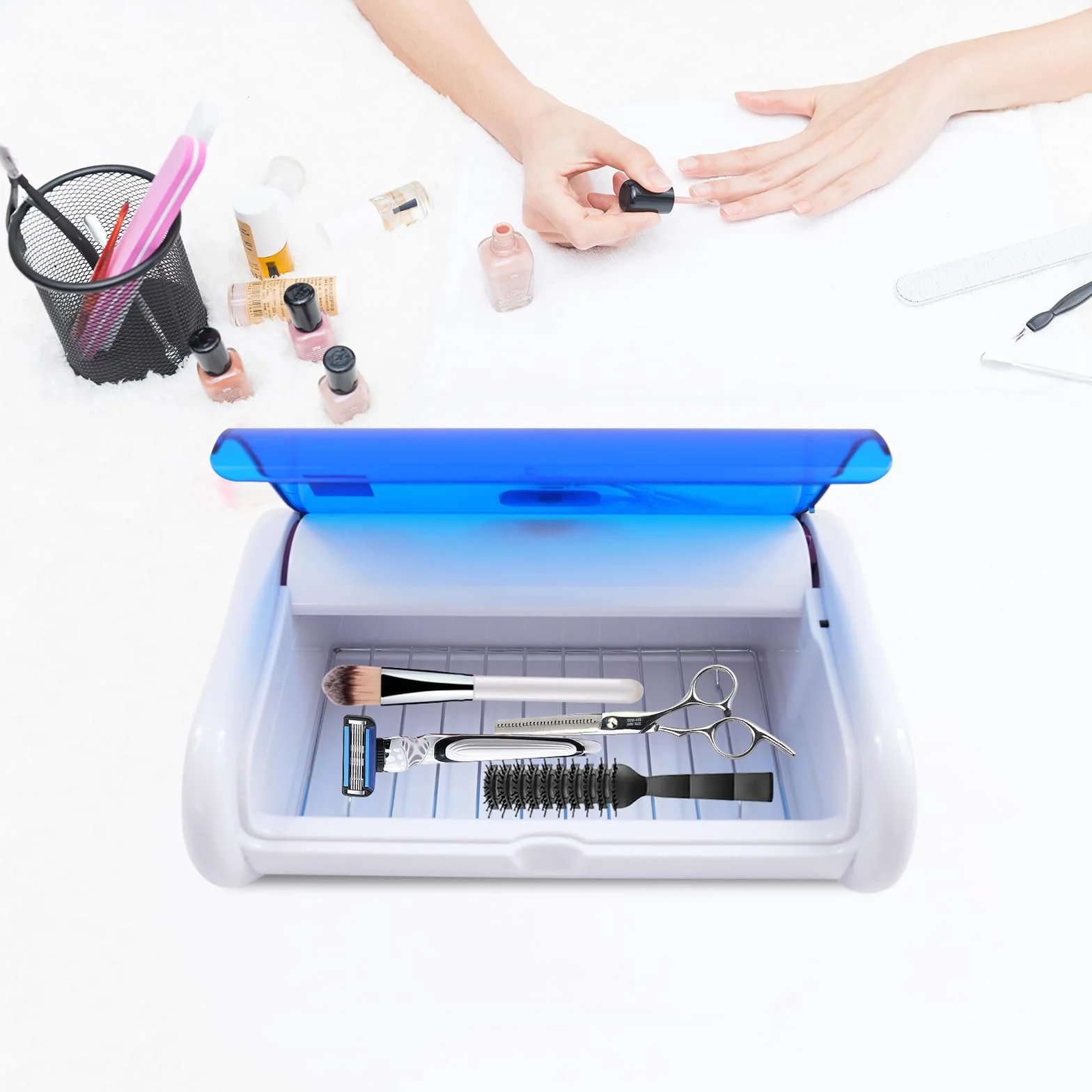 UV Sterilisator, 6W 220V UV Desinfektionsgerät mit Gitter, 2L Nagelwerkzeug Sterilisator für Instrumente Desinfektion Nagelstudio Fußpflege Tattoo, 31 * 21,5 * 10cm