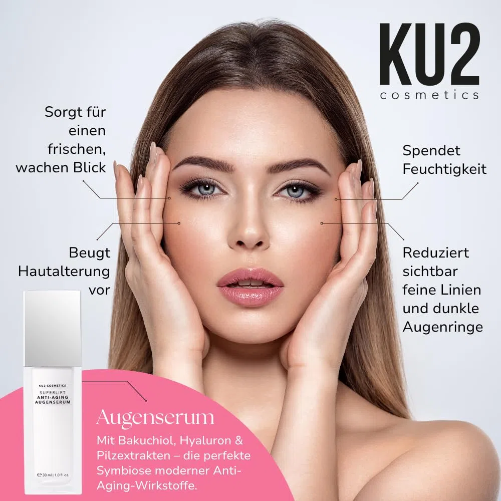 KU2 Cosmetics Superlift Anti Aging Augenserum, 30 ml | Hochwirksames Hyaluron Serum, Gegen Falten & Schwellungen, Peptid-Formel, Für glattere, straffere Haut