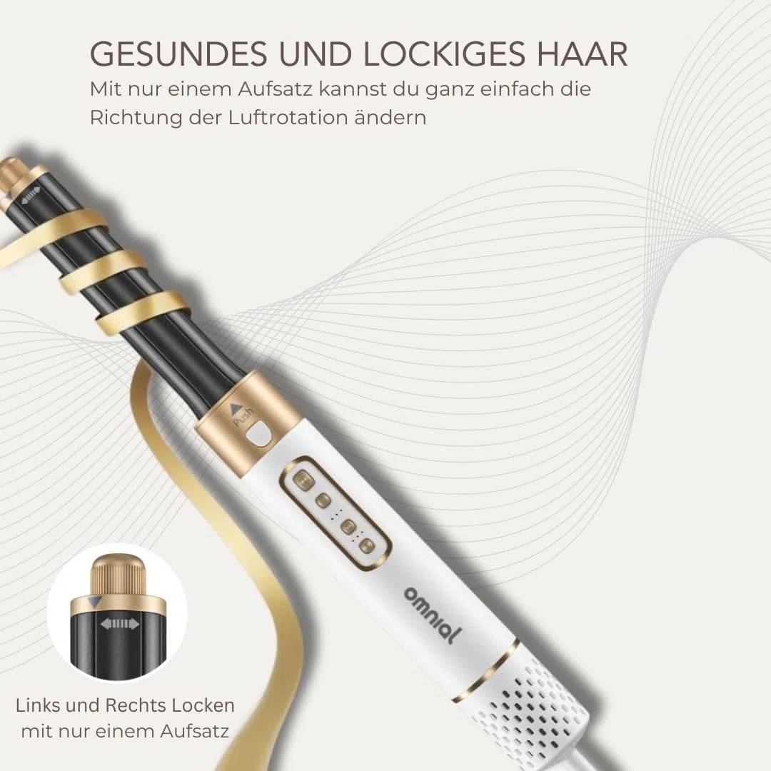 Omnial |Omniair Pro| 5in1 Haarstyler, Stylingset mit 5 Aufsätzen. Optimale Nutzung durch 3 Temperaturstufen und 3 Luftstärken | Coldshot-Funktion für einen längeren Halt | Geeignet für alle Haartypen