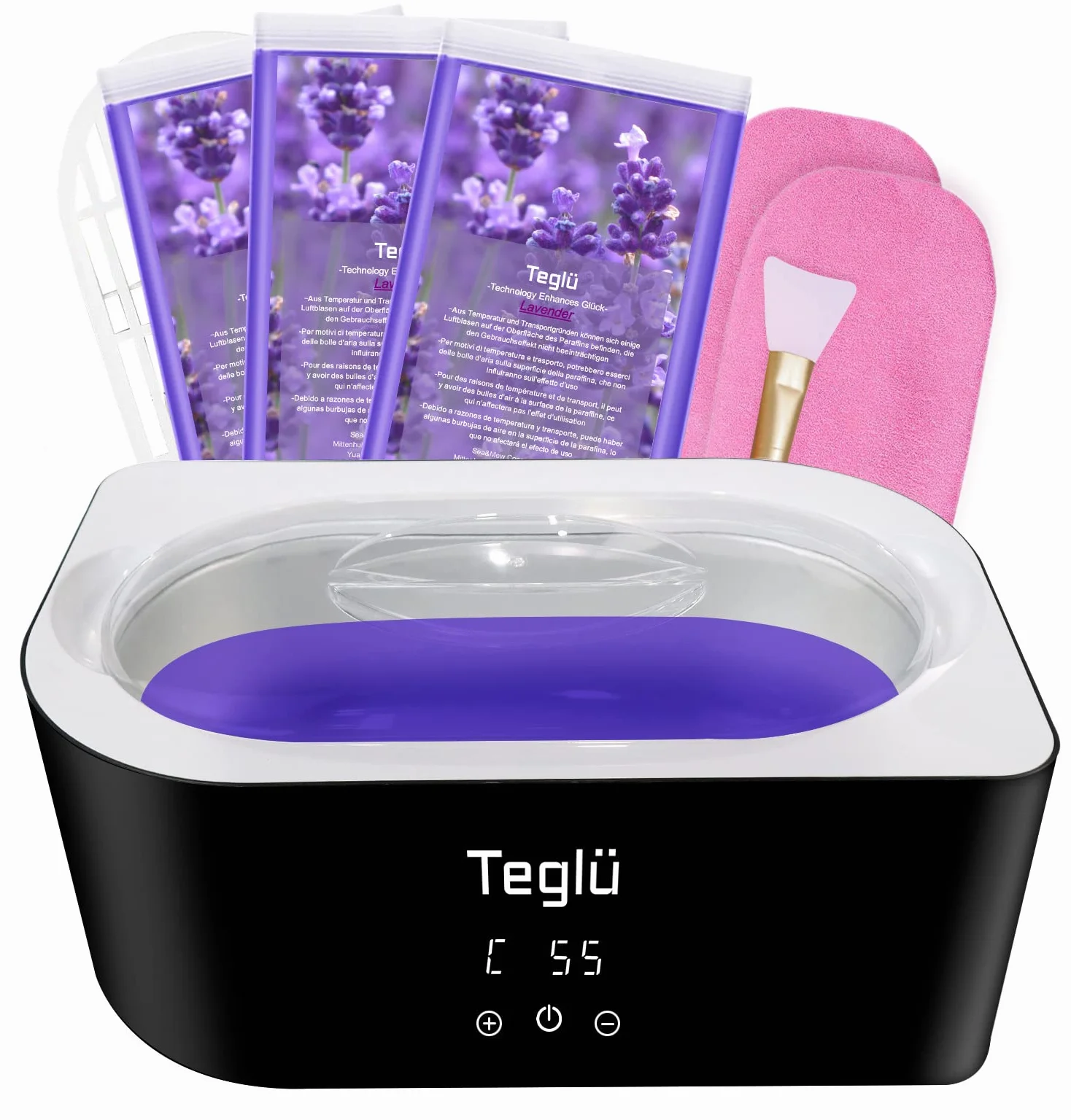 Paraffinbad für Hände und Füße 4L, Paraffin Wachsbad Paraffinbad Set mit Zubehör 1350g Paraffinwachs/Handschuh/Bürste-200W, Schwarz