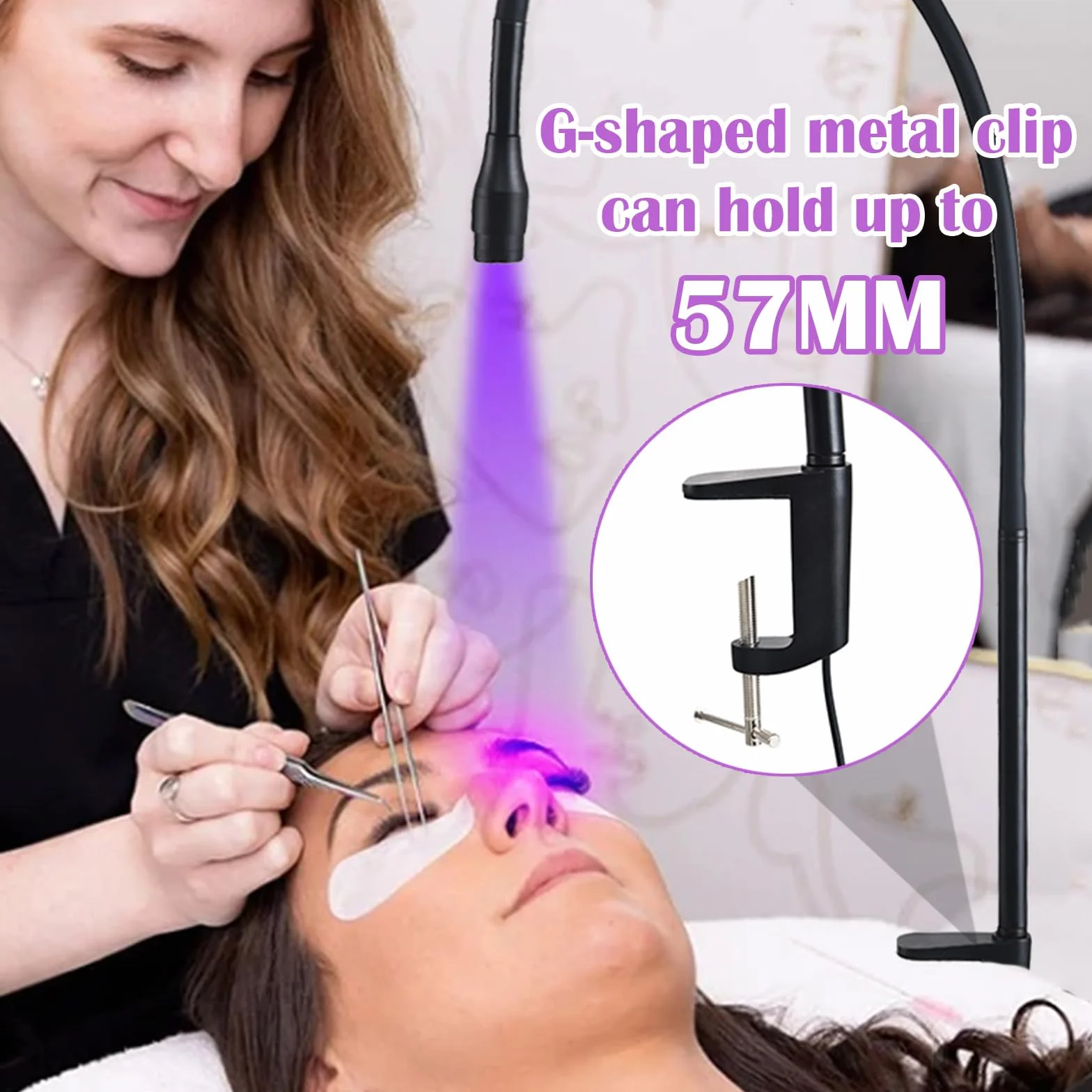 Wimpern Lampe, 10W UV-Wimpernlampe UV-Licht für Lichthärtenden Wimpernlicht für Wimpernverlängerungen Fußschalter Einstellbare Punktgröße Schwanenhals 1-3 Sekunden mit Wimpernaufkleber Schutzbrille