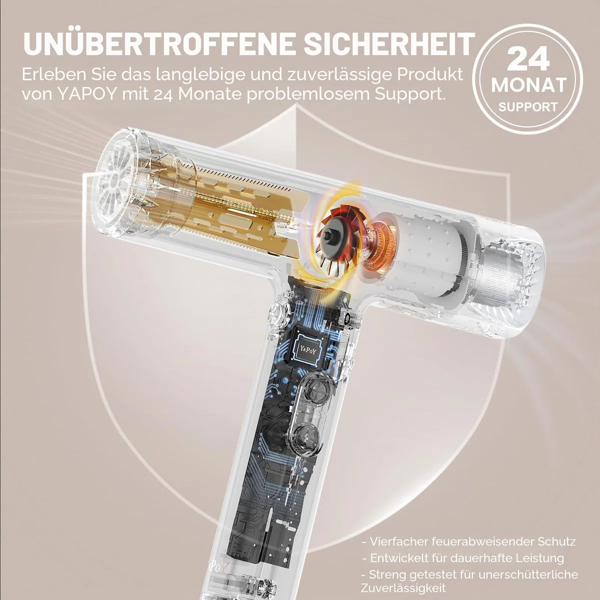 YAPOY Haartrockner Professionelles mit Diffusor Schnelltrocknendes 200 Millionen Ionen-Föhn mit 110.000 U/min Hochgeschwindigkeit Keine Hitzeschäden Intelligente Thermo-Kontrolle - Silber