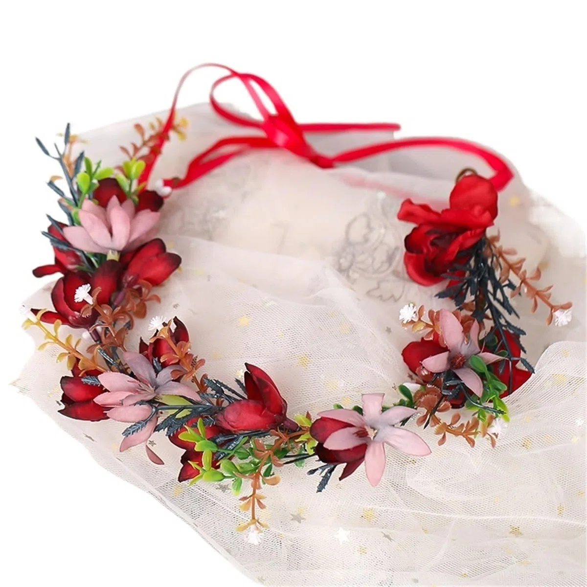Women's Headband Floral Flowers Wedding Garland Hairbands Handmade Ladies Hairband Bride Headdress(PURPLE)