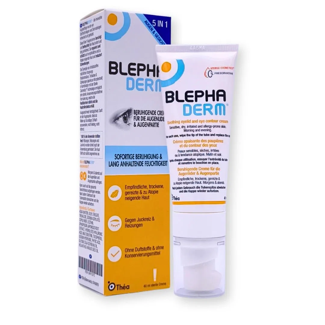 BLEPHADERM Beruhigende Creme für Augenlider & Augenpartie 3x 40 ml | Sterile Augenpflege | Für empfindliche & trockene Haut | Ohne Duft- & Konservierungsstoffe | parfümfrei I mit Pharma Perle Duschgel