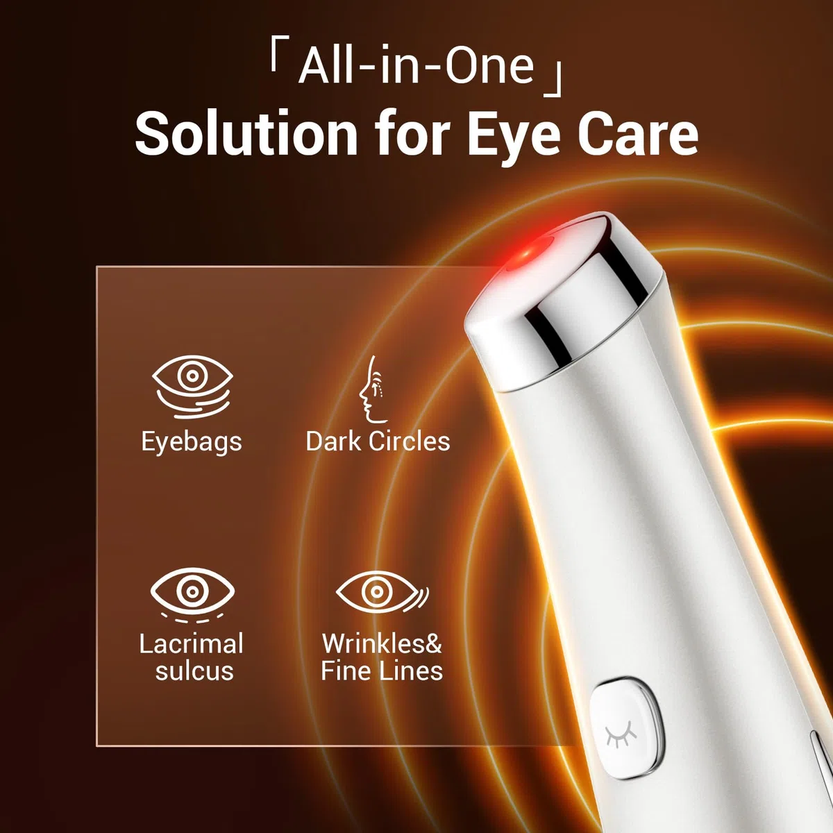 TOUCHBeauty Ultraschall Augenmassagegerät mit Wärmefunktion, Rot LED Lichttherapiegerät Augencreme Booster Augenring Tränensäcke Entferner USB-Wiederaufladbare Anti Aging Massagegerät Faltenentferner