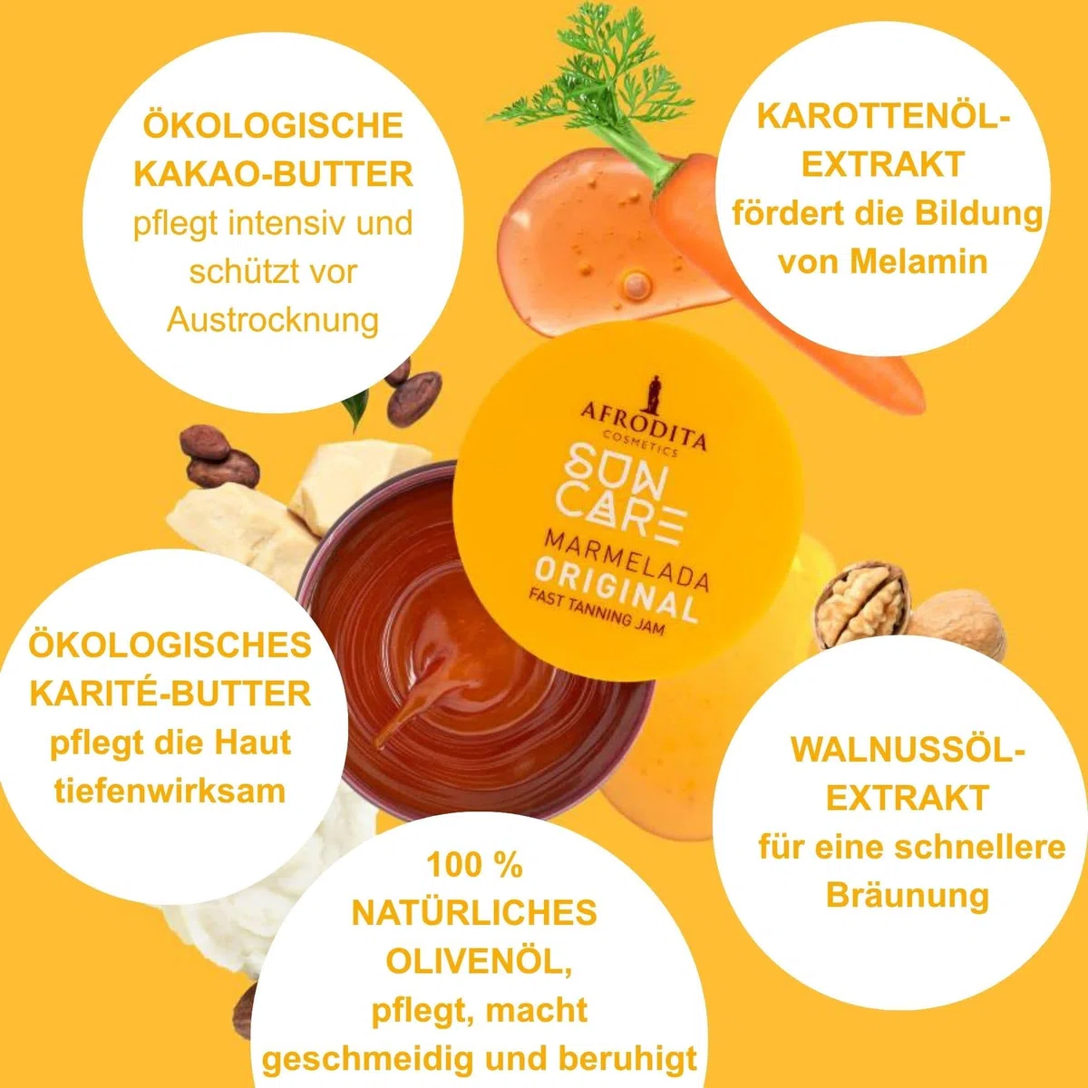 Afrodita Cosmetics Sun Care Marmelada Original Bräunungsbeschleuniger Fast Tanning Jam für Sonne & Solarium 100% natürlicher Bronzing-Komplex mit Karotten- & Walnussextrakt 0% Silikone 3x 200ml