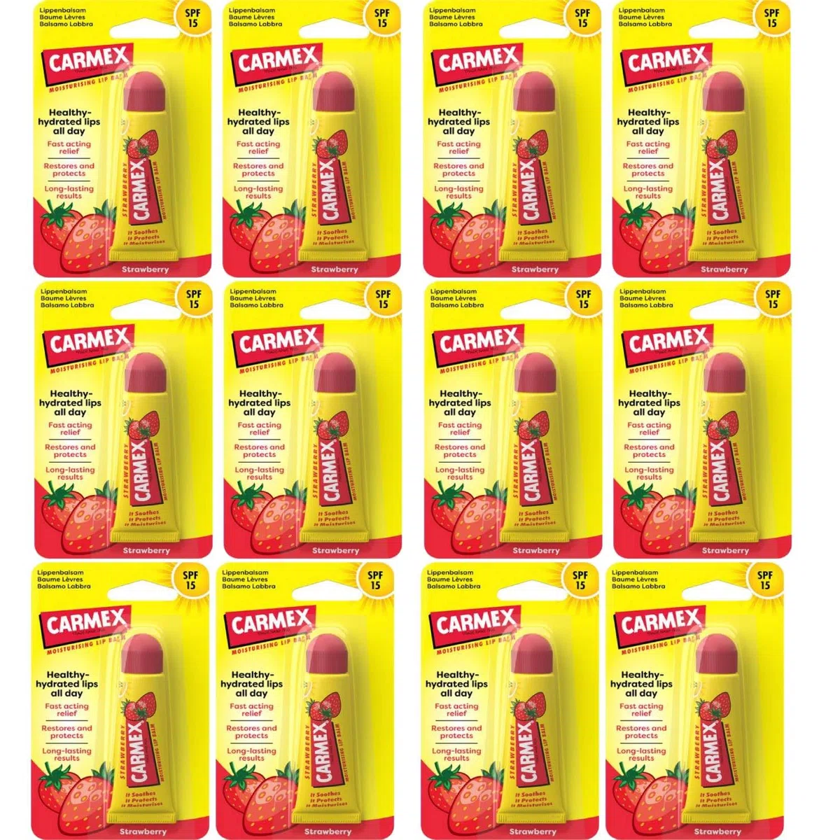 Carmex Lippenbalsam verschiedene Düfte (Erdbeere 12 Einheiten)