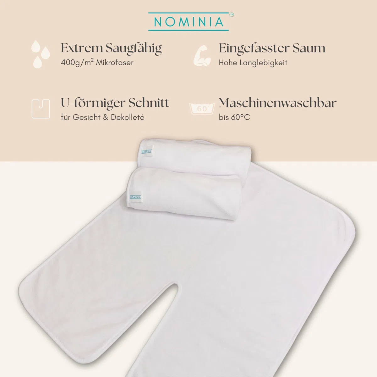 Gesichtshandtücher, 3er-Set, weiß, flauschige Mikrofaser, Premium Studioqualität, Kosmetikkompressen, U-Förmiger Schnitt, langlebig, 400g/m², Kosmetikhandtuch