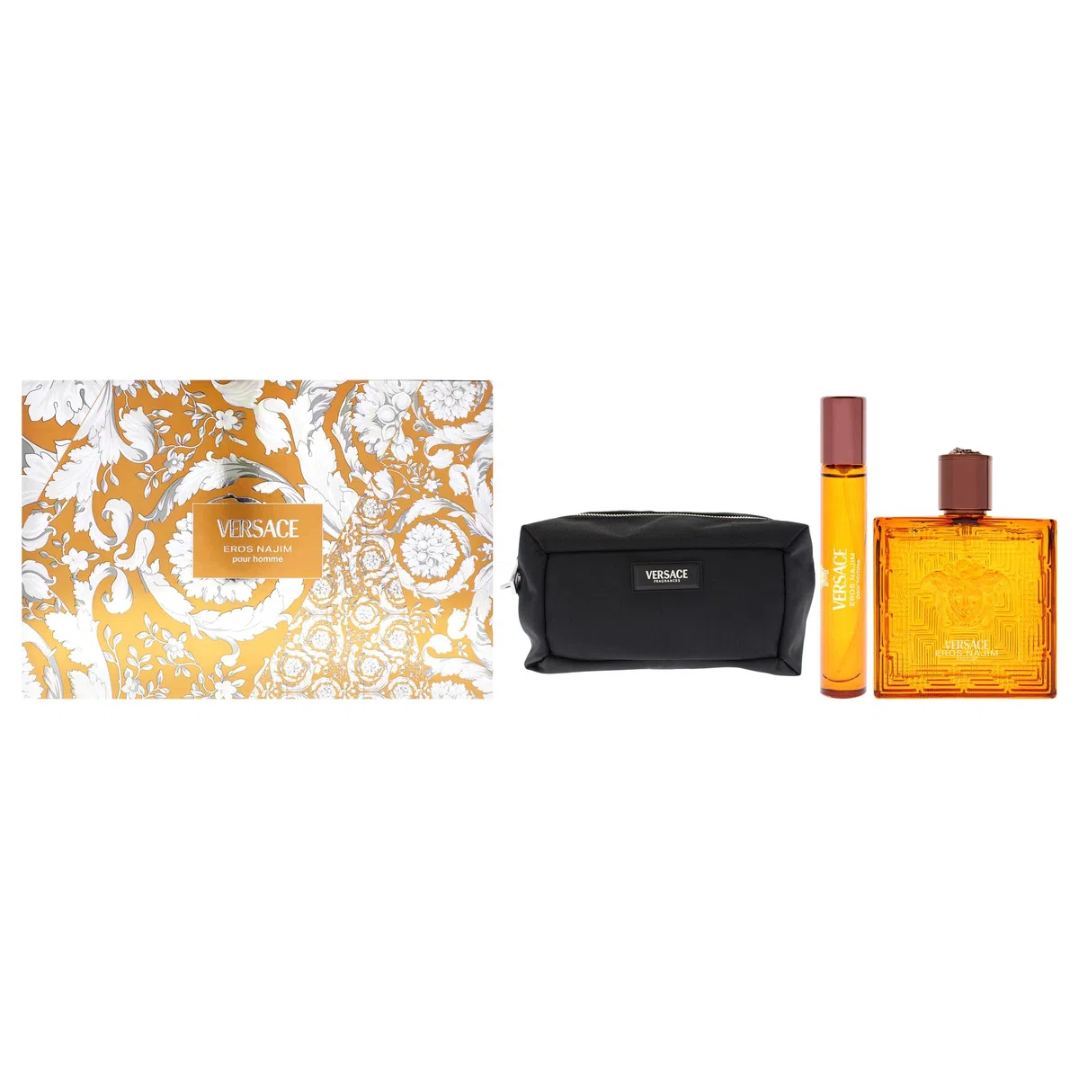 Versace Eros Najim Eau de Parfum Geschenkset 2025, 100 ml Parfum, 10 ml Reisespray und Kulturbeutel