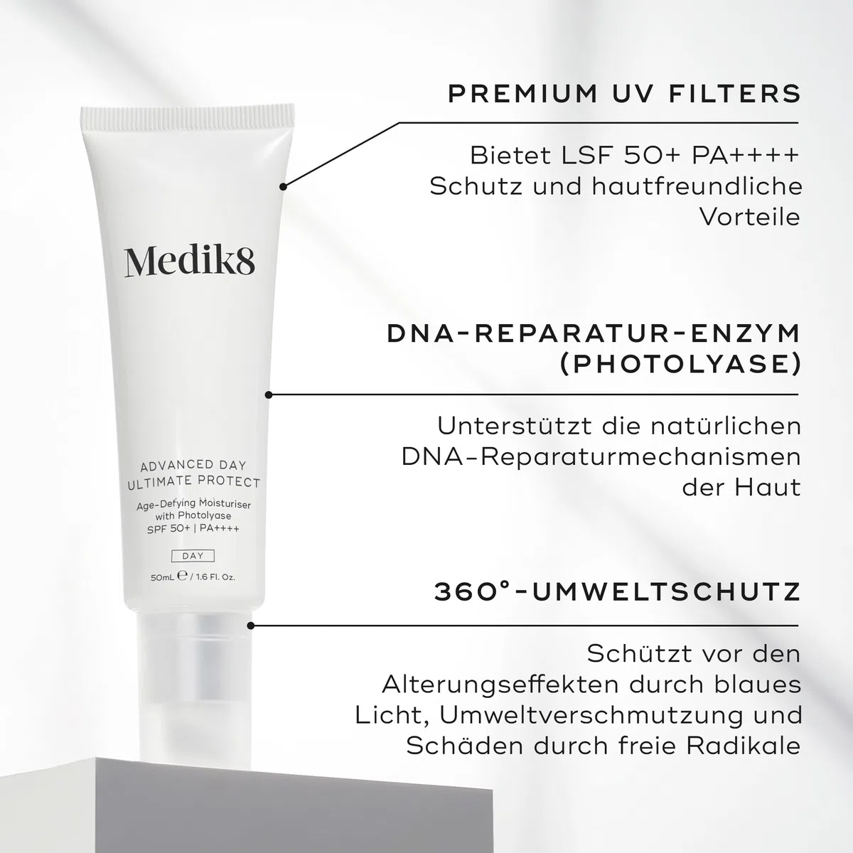 Medik8 Advance Day Ultimate Protect - LSF 50+ Anti-Aging-Feuchtigkeitscreme mit Lichtschutzfaktor LSF 50+ PA++++ - Feuchtigkeitsspendender & nicht fettender UV-Schutz - 50ml