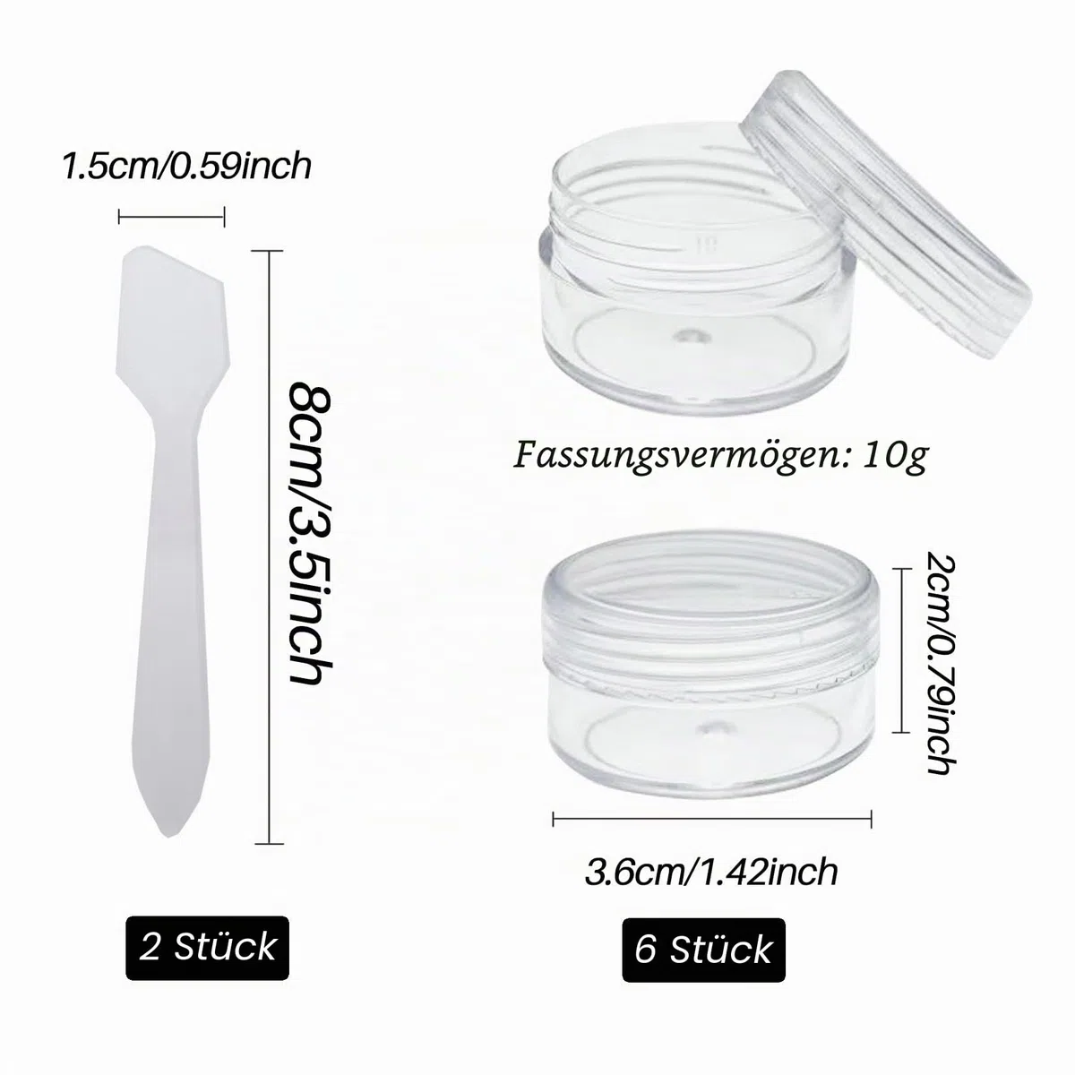 6 Stück Kleine Döschen 10ml mit Deckel Plastik Cremedosen zum Befüllen Leer Kosmetik Tiegel mit 2 Minispateln Creme Dosen Reise Töpfchen Döschen Set für Lippenbalsam, Lotion, Creme, Transparent