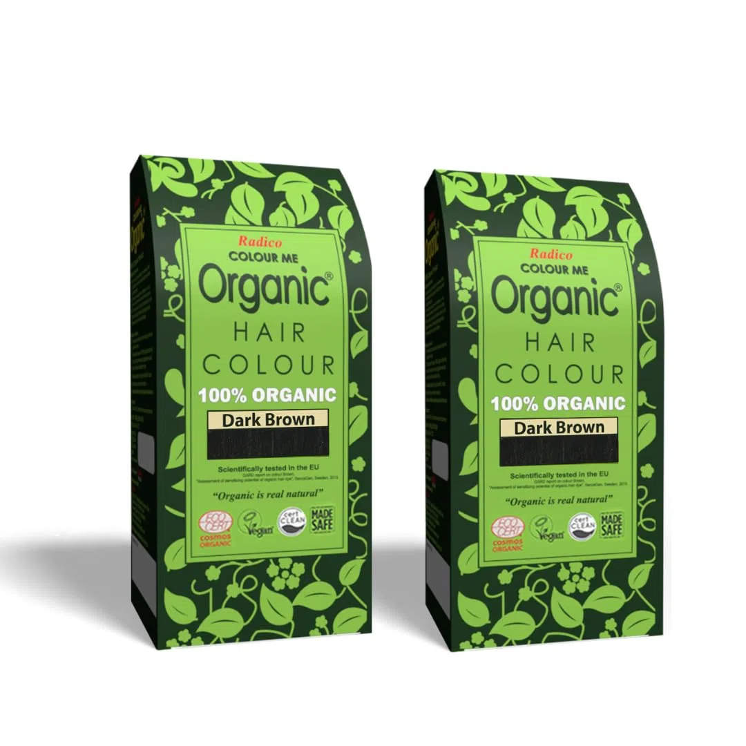 Radico COLOUR ME ORGANIC Dark Brown/Dunkelbraun 100% Natural BIO ORGANIC 9-Kräuter Henna Haarfärbemittel Ohne Ammoniak PPD PTD mit ECOCERT, HALAL, VEGAN 100g