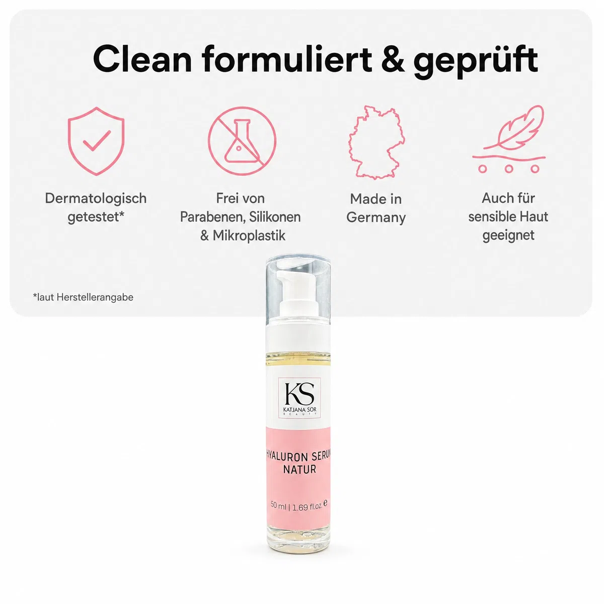KS Beauty Hyaluronserum Natur – Feuchtigkeitsserum mit Hyaluronsäure, Aloe Vera, Retinol, Astaxanthin & Vitamin E (50 ml)