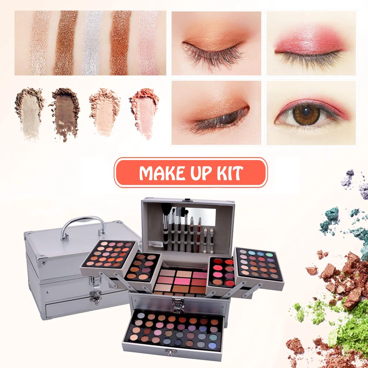 Make-up-Koffer Set, 118 Farben, Profi-Palette für Damen, Lidschatten, Lipgloss - Geschenk zum Geburtstag, Weihnachten