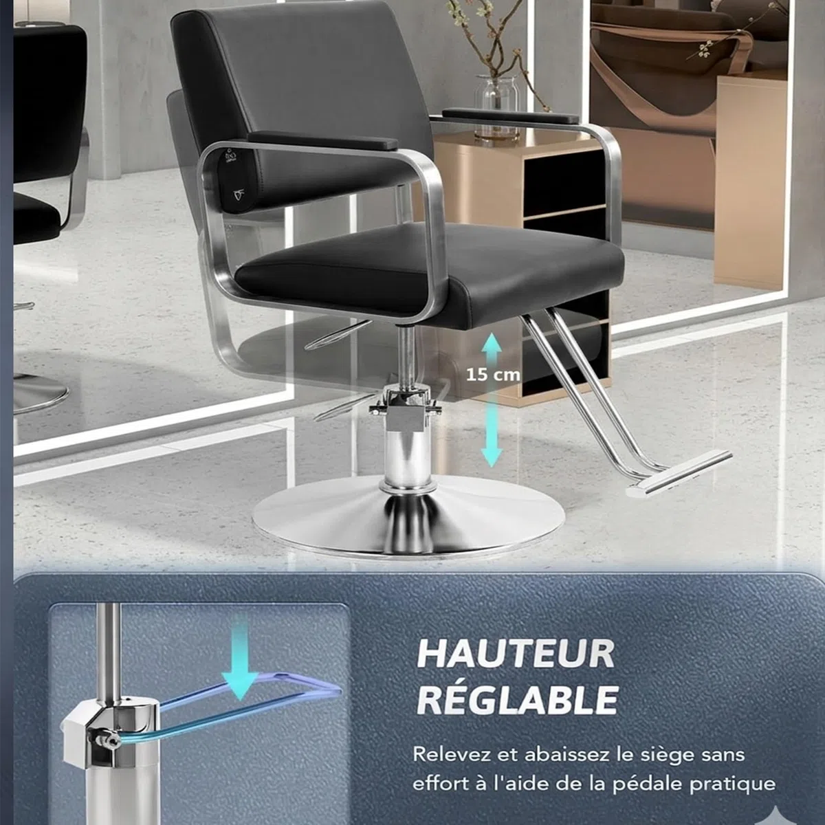 Friseurstuhl 250 kg Tragkraft 360° Drehbar 15cm Höhenverstellbar Hydraulischer Frisörstuhl mit Stahlsockel für Schönheitssalon Tattoo-Studio (Barber Stuhl B)