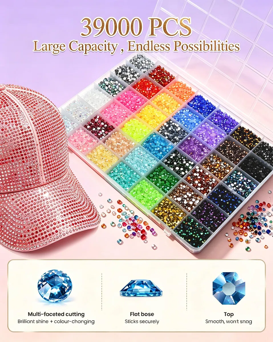 42 Farben Glitzersteine, 39000 Stück Strasssteine Bedazzler Kit, Flatback Rhinestones für DIY Bedazzling Nägel Textilien, 4 Klebepatronen, Löffel, Portionierteller Usw, Geschenke für Mädchen