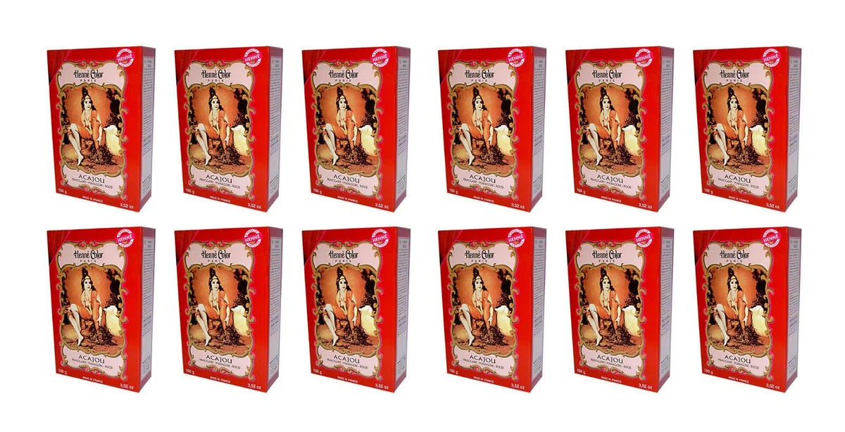 12 X 100g Henna Color Naturhaarfärbemittel Pulver Farbe Öko Mahagoni (acajou)